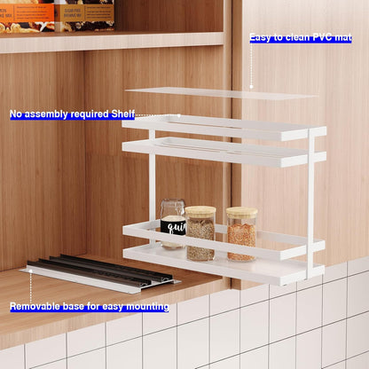 2 Pack Pull Out Spice Rack Organizer for Cabinet, 2 Tier Metal Slide Out Seasoning Organizer and Storage Heavy Duty Vertical Spice Rack Shelf Pullout for Kitchen Cabinets No Drilling (Black)