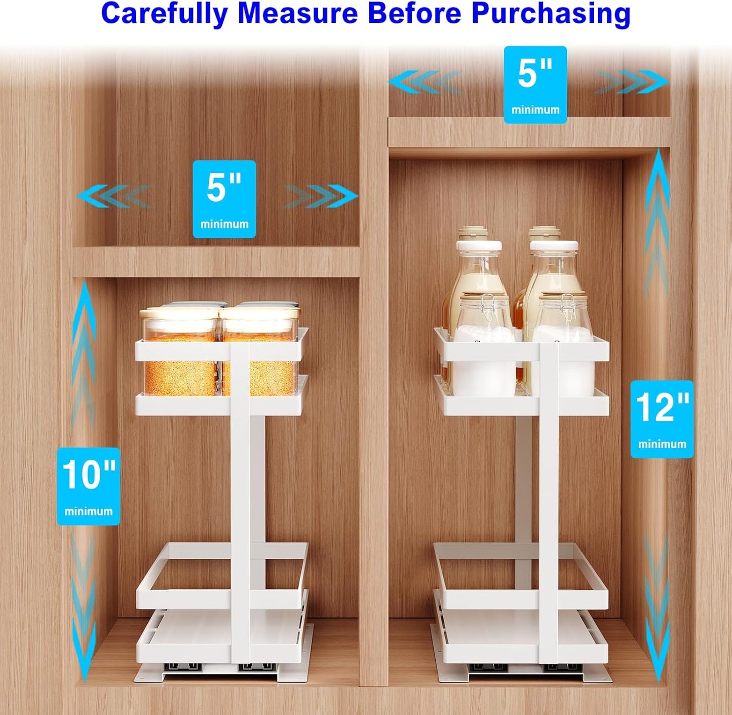 2 Pack Pull Out Spice Rack Organizer for Cabinet, 2 Tier Metal Slide Out Seasoning Organizer and Storage Heavy Duty Vertical Spice Rack Shelf Pullout for Kitchen Cabinets No Drilling (Black)