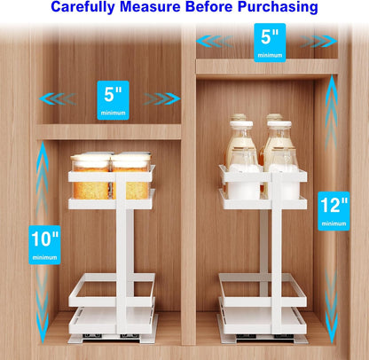 2 Pack Pull Out Spice Rack Organizer for Cabinet, 2 Tier Metal Slide Out Seasoning Organizer and Storage Heavy Duty Vertical Spice Rack Shelf Pullout for Kitchen Cabinets No Drilling (Black)