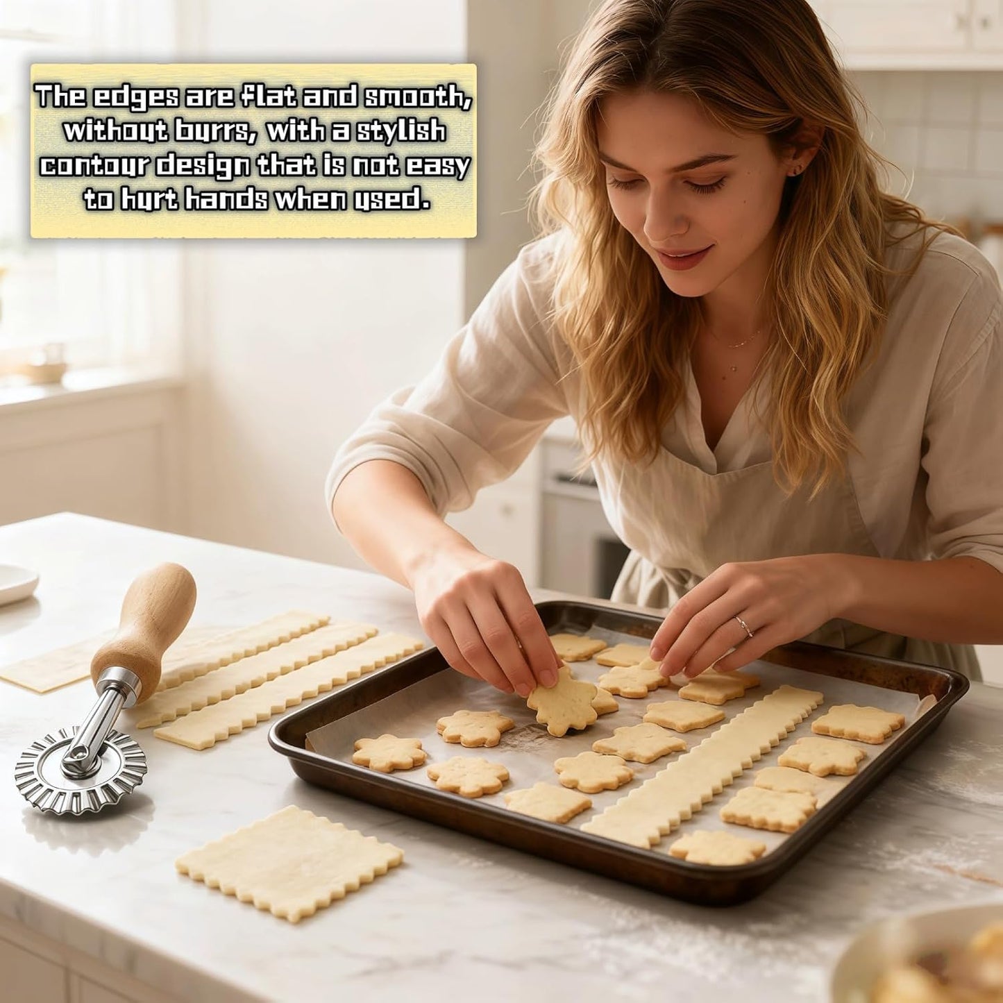 Pastry Wheel Cutter, 2 Inch Ravioli Cutter with Fluted Edge, Stainless Steel & Wood Handle for Pie Crust, Pasta, Dough, Empanadas - Professional Baking Tools, Easy Clean & Comfort Grip