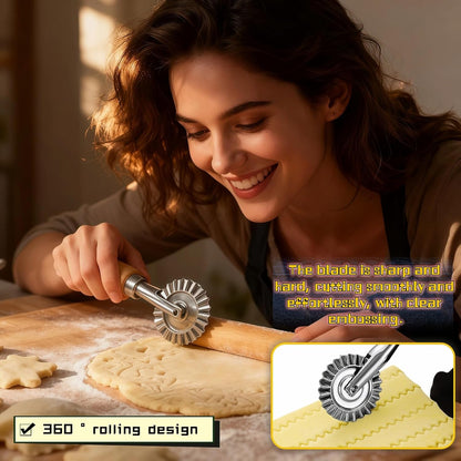 Pastry Wheel Cutter, 2 Inch Ravioli Cutter with Fluted Edge, Stainless Steel & Wood Handle for Pie Crust, Pasta, Dough, Empanadas - Professional Baking Tools, Easy Clean & Comfort Grip