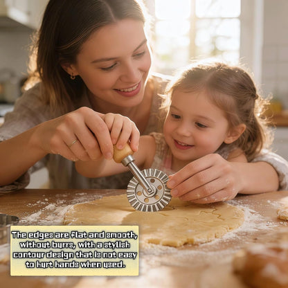 Pastry Wheel Cutter, 2 Inch Ravioli Cutter with Fluted Edge, Stainless Steel & Wood Handle for Pie Crust, Pasta, Dough, Empanadas - Professional Baking Tools, Easy Clean & Comfort Grip