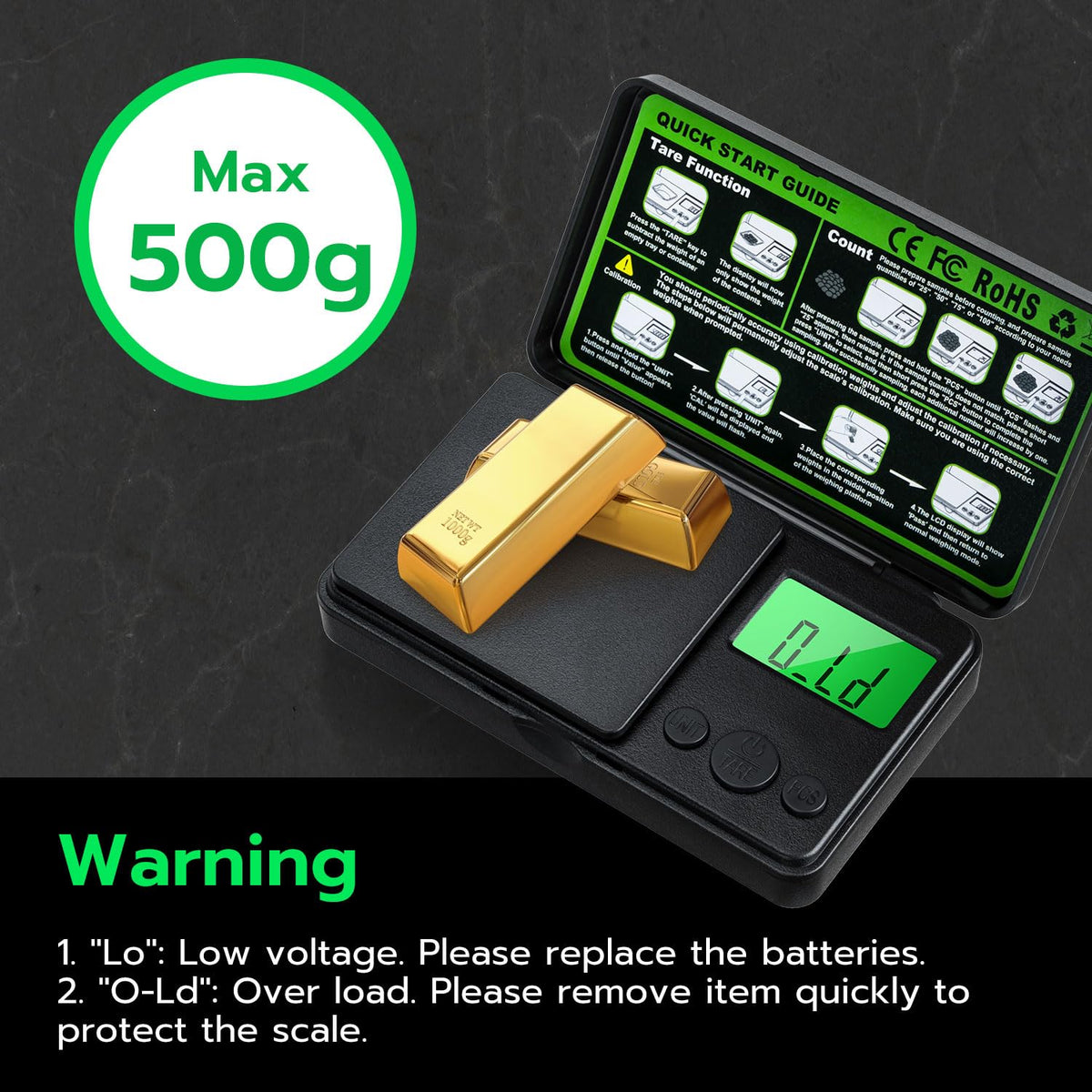 Digital Pocket Gram Scale 500g x 0.01g High Precision Mini Kitchen Scale with LCD Display for Food, Jewelry, Coin, Coffee, Grains, Powder Medicine
