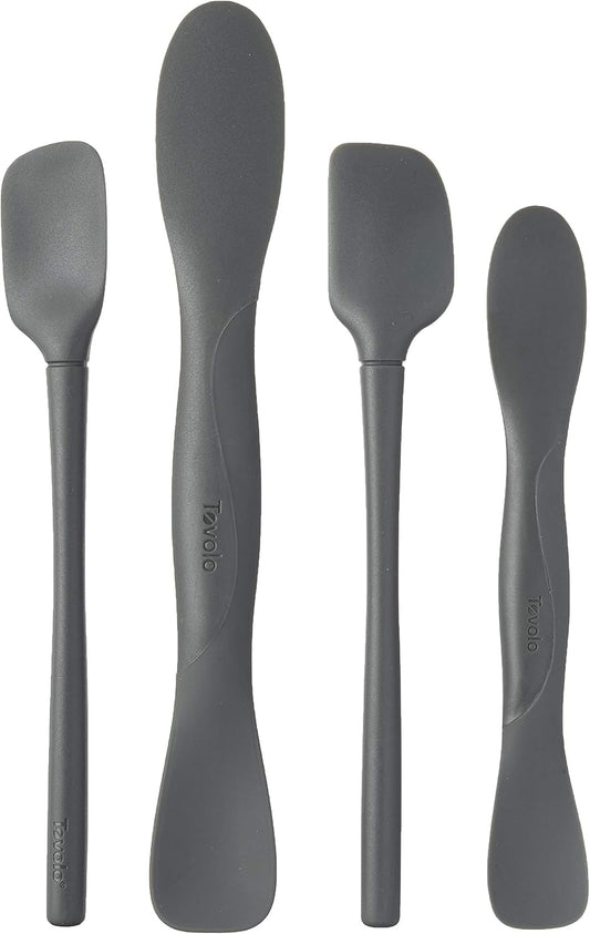 Flex Core Mini Silicone Spatula Set for Kitchen Prep and Baking, Silicone Kitchen Utensils Set with Spatula Spoonula & Scoop Tools, BPA Free Heat Resistant Silicone Cooking Set, Charcoal Gray