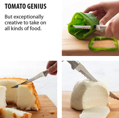Tomato Slicer Knife (R126), Silver Handle | 5" Stainless Steel Serrated Blade, Silver Cast Aluminum Handle