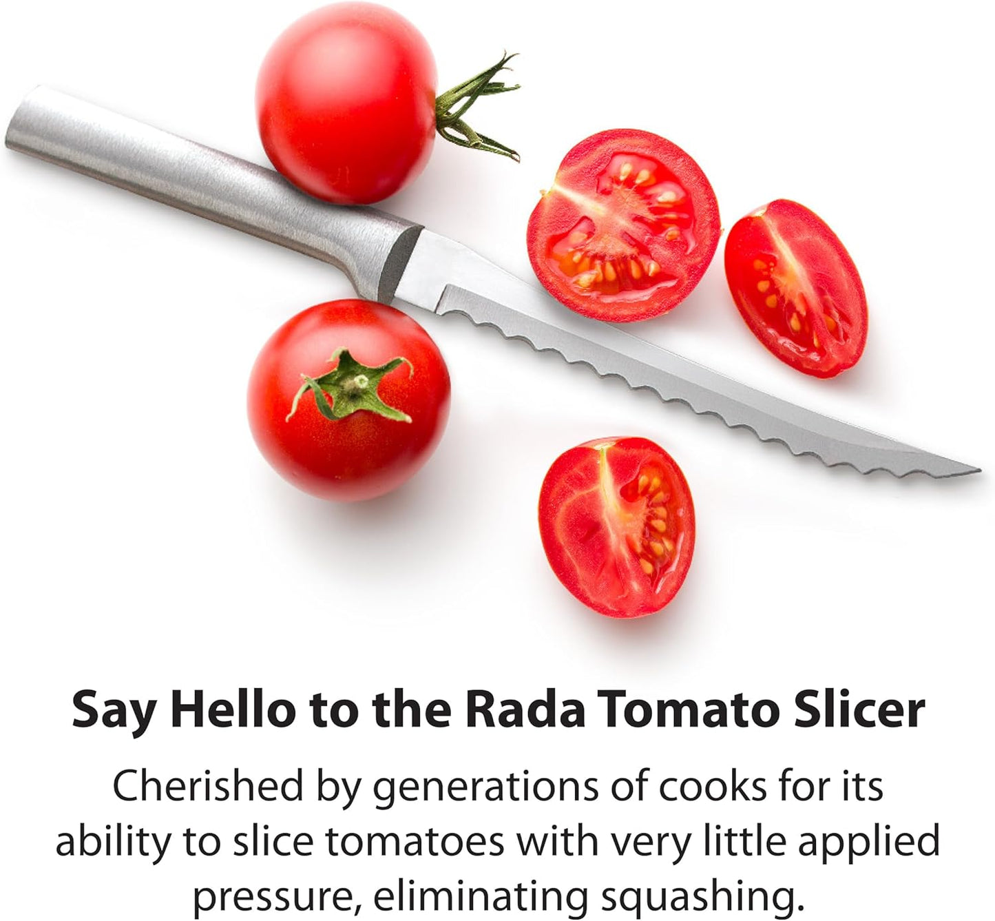 Tomato Slicer Knife (R126), Silver Handle | 5" Stainless Steel Serrated Blade, Silver Cast Aluminum Handle