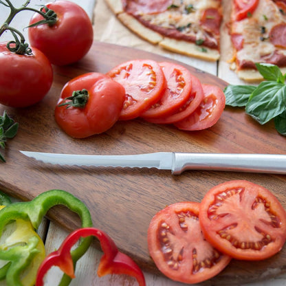 Tomato Slicer Knife (R126), Silver Handle | 5" Stainless Steel Serrated Blade, Silver Cast Aluminum Handle