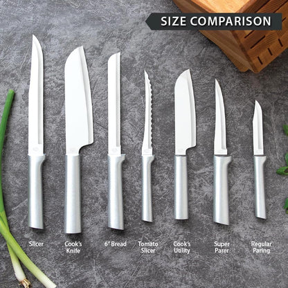 Tomato Slicer Knife (R126), Silver Handle | 5" Stainless Steel Serrated Blade, Silver Cast Aluminum Handle