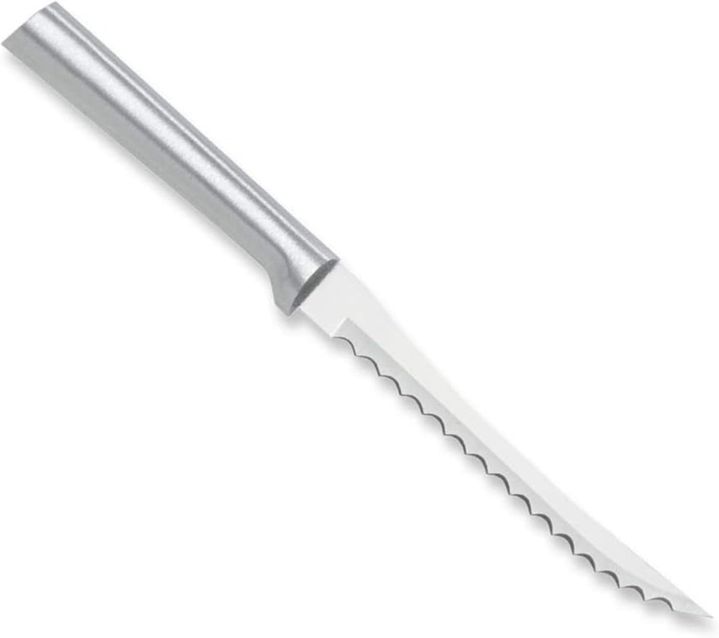 Tomato Slicer Knife (R126), Silver Handle | 5" Stainless Steel Serrated Blade, Silver Cast Aluminum Handle