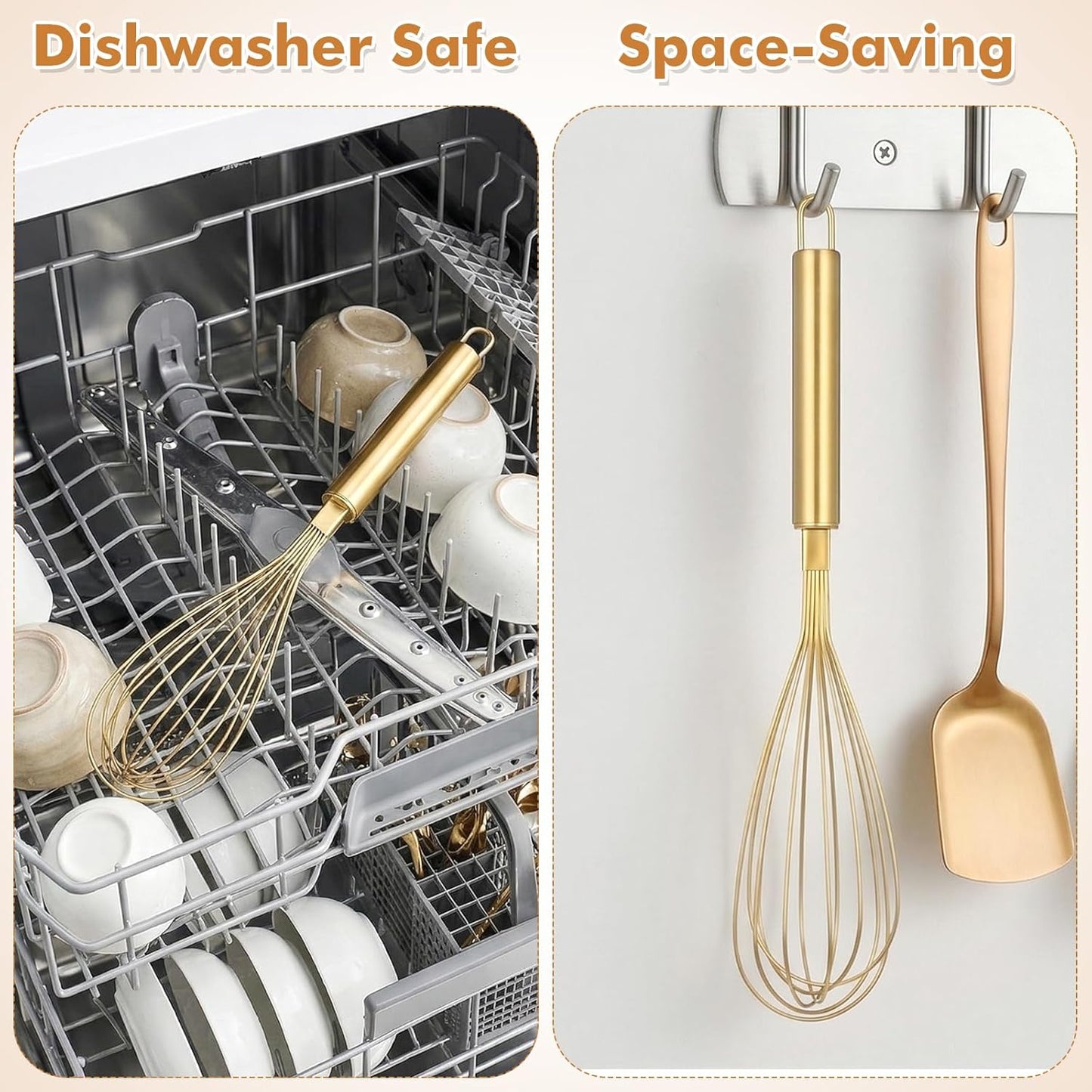 Stainless Steel Whisk, 13 Inch Gold Wire Egg Beater, Thicken Wire Hand Mixer for Whisking Blending Baking Cooking, Kitchen Utensils Gadgets for Cream Batter Sauce