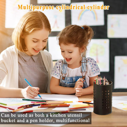 Kitchen Utensils Holder for Countertop Pack of 2, Stainless Steel Black Utensils Caddy, Farmhouse Stylish Organizer and Kitchen Decor Utensil Crock, Gift for New House New Apartment