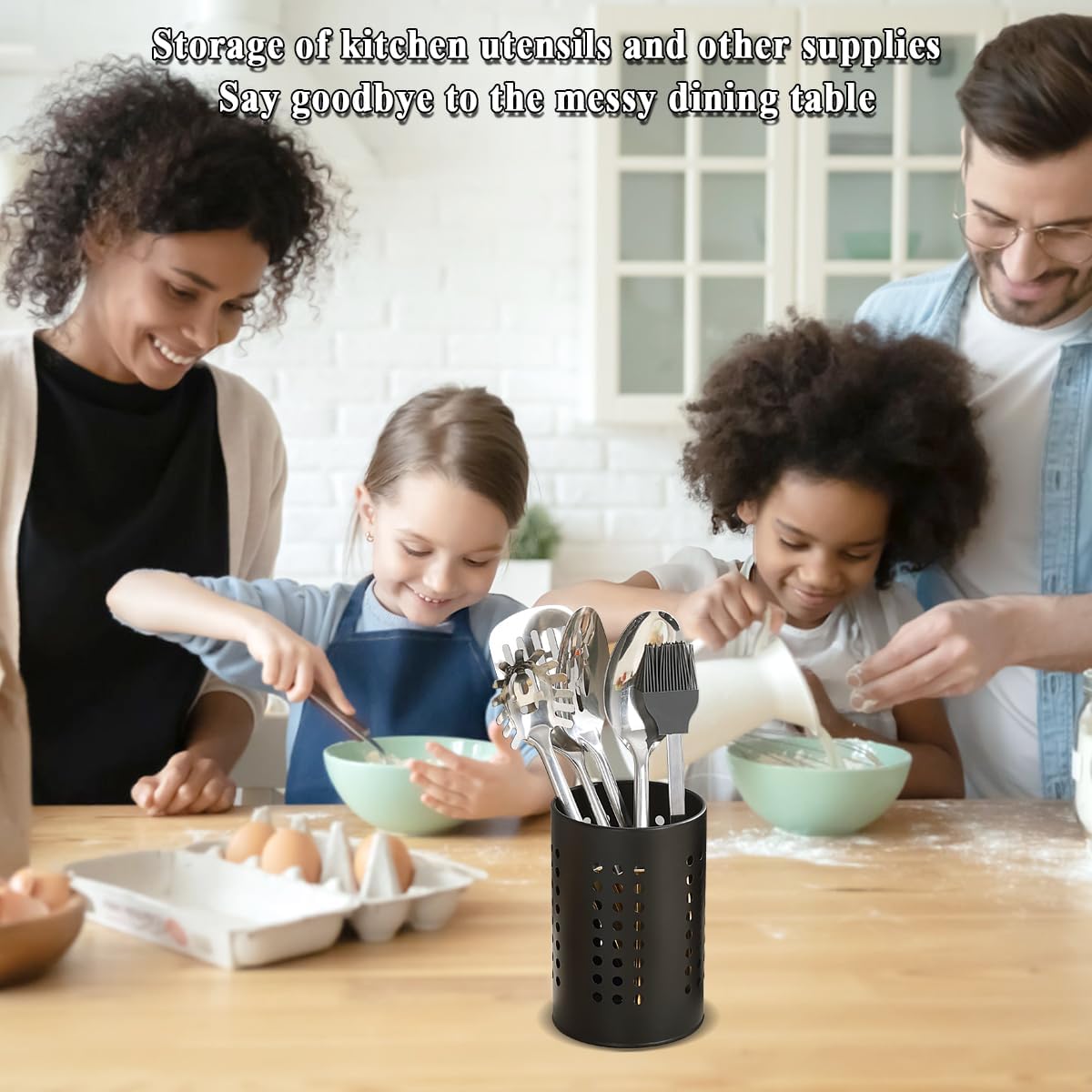 Kitchen Utensils Holder for Countertop Pack of 2, Stainless Steel Black Utensils Caddy, Farmhouse Stylish Organizer and Kitchen Decor Utensil Crock, Gift for New House New Apartment