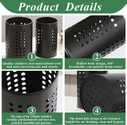 Kitchen Utensils Holder for Countertop Pack of 2, Stainless Steel Black Utensils Caddy, Farmhouse Stylish Organizer and Kitchen Decor Utensil Crock, Gift for New House New Apartment