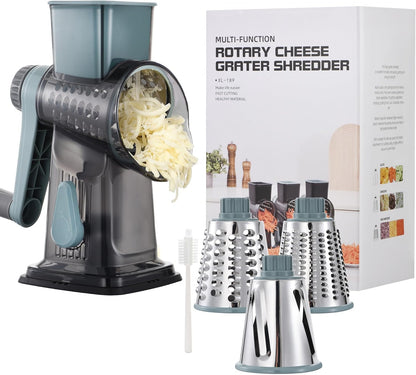 Rotary Cheese Grater Shredder | 3-in-1, Hand Crank, Suction Base