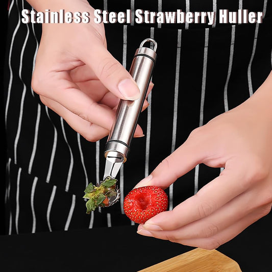 2PCS Stainless Steel Strawberry Huller and Tomato Stem Corer Tool,Fruit Stem Corer Remover Tool with Serrated Slice,Multi-Function Corer Pitter Remover Gadgets Kitchen Tool
