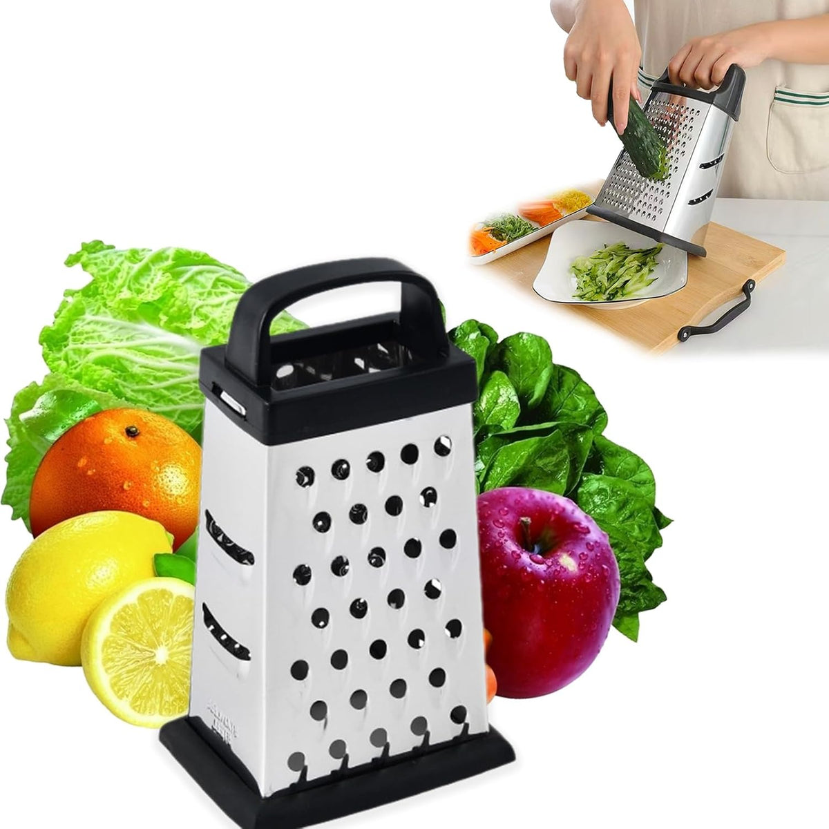 Cheese Grater - Mini Size 4-Sided Box Grater, Food Grater for Cheese, Parmesan & Vegetables, Dishwasher Safe Graters for Kitchen