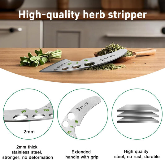 Plys Herb Stripper Tool for Basil - Stainless Steel Kitchen Herb Cutter 9 Holes, Unique Chef Tools for Kale, Chard, Collard Greens, Rosemary, Thyme, Parsley, 2026 Professional Kitchen Gadgets