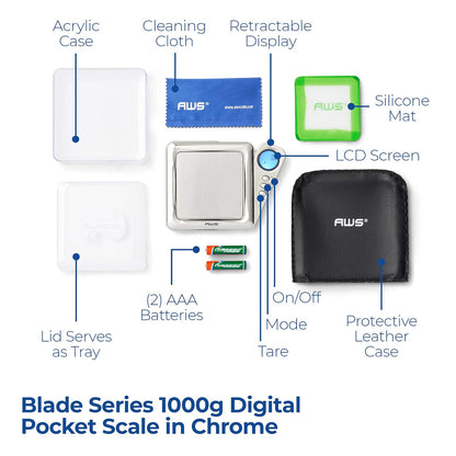 Blade Series Digital Pocket Gram Scale 1000g x 0.1g | Precision Mini Scale 0.1g Accuracy, Pocket Scale for Kitchen, Gold, Gems & Coin Scale, Smart Digital & Compact Scale