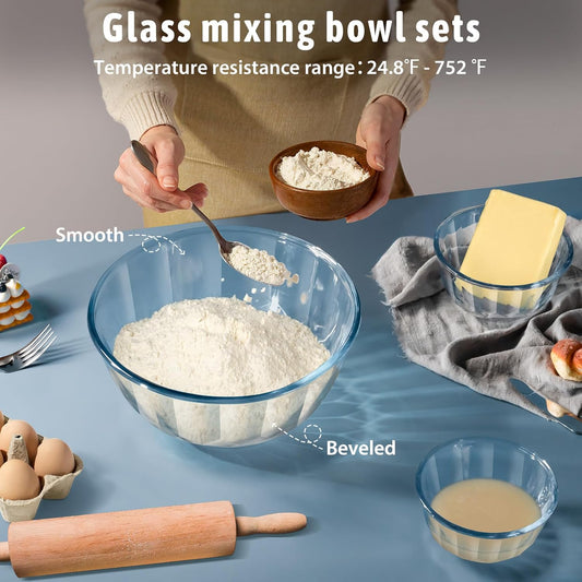 Glass Mixing Bowls with Airtight Lids, 5 PCS Thick Glass Nesting Bowls | Serving bowl For Kitchen Baking, Meal Prepping and Salad, Bpa Free Dishwasher Microwave and Oven Safe, 0.5/0.8/1.6/2.7/4.4 Q