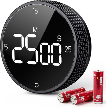 Digital Kitchen Timer with Magnetic, Large LED Display Countdown/Countup Timer, Pomodoro Preset 5/15/25 Mins, Volume & Brightness Adjustable for Cooking Baking Working Studying Silver