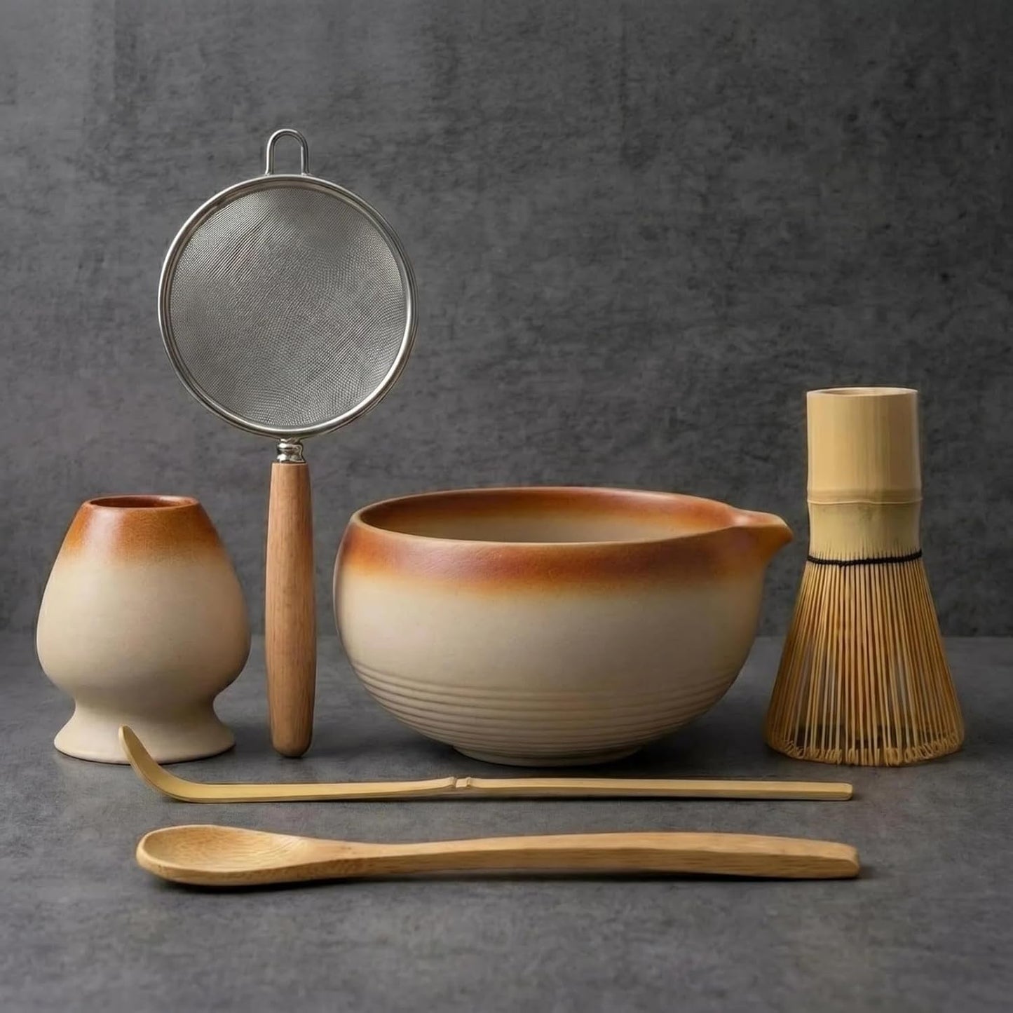 Matcha Whisk Set, 6-Piece Matcha Kit with Bamboo Whisk, Handmade Ceramic Matcha Bowl with Scoop, Holder & Sifter - Traditional Japanese Tea Ceremony Set, Matcha Gift Set for Beginners