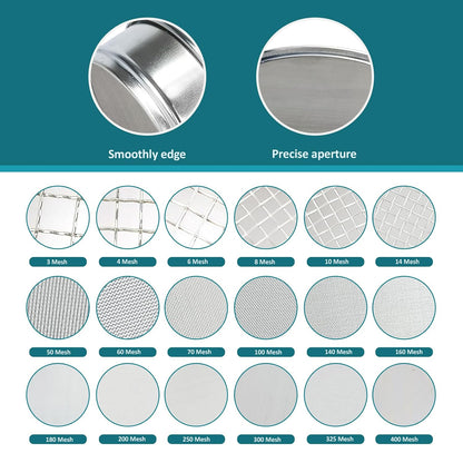 4" (10cm) 304 Stainless Steel Lab Sieve, 325 Mesh(0.045mm) Screen Sifter - Colors A