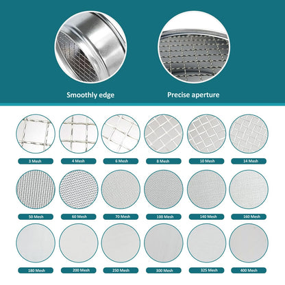 4" (10cm) 304 Stainless Steel Lab Sieve, 325 Mesh(0.045mm) Screen Sifter - Colors A