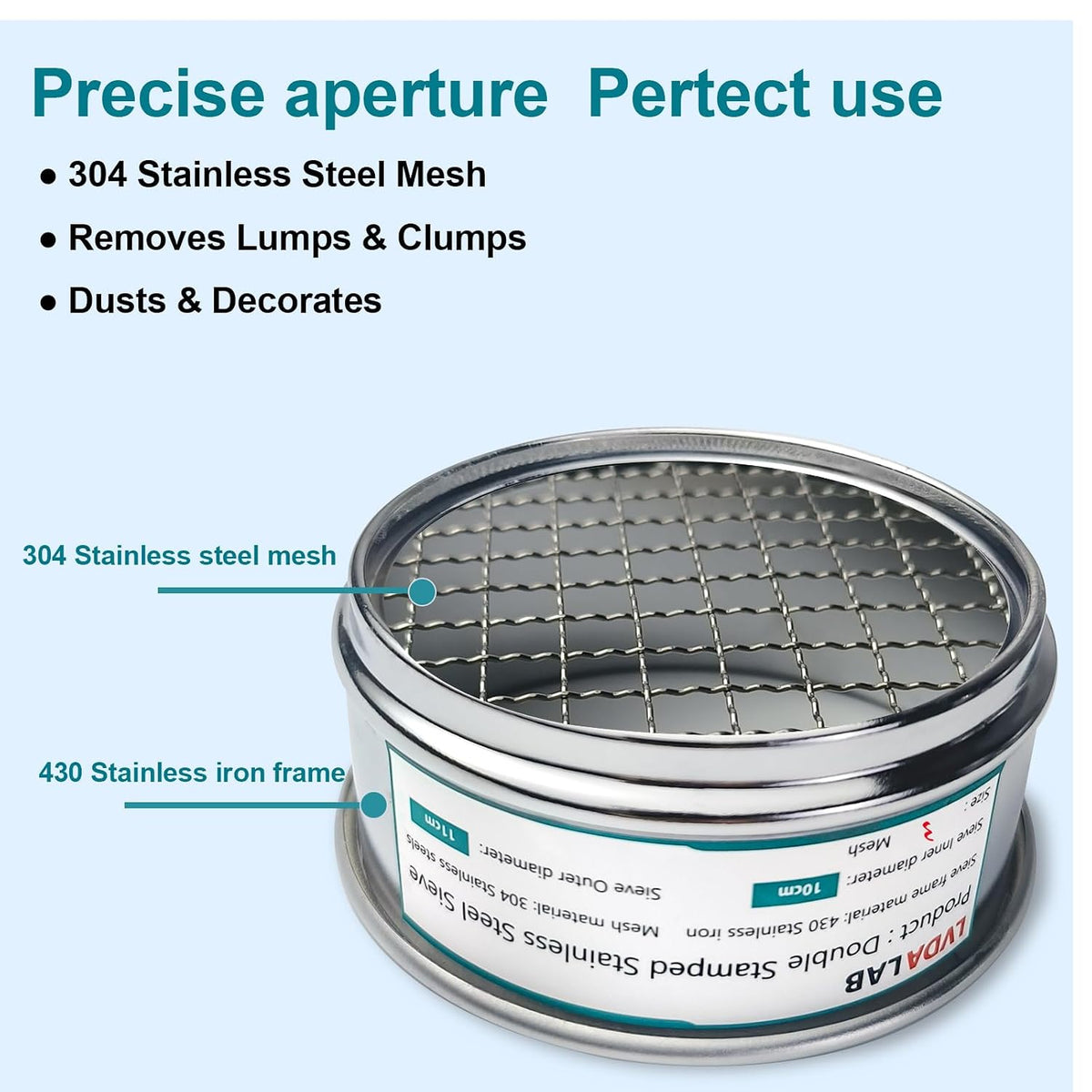 4" (10cm) 304 Stainless Steel Lab Sieve, 325 Mesh(0.045mm) Screen Sifter - Colors A
