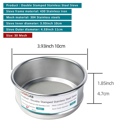 4" (10cm) 304 Stainless Steel Lab Sieve, 325 Mesh(0.045mm) Screen Sifter - Colors A