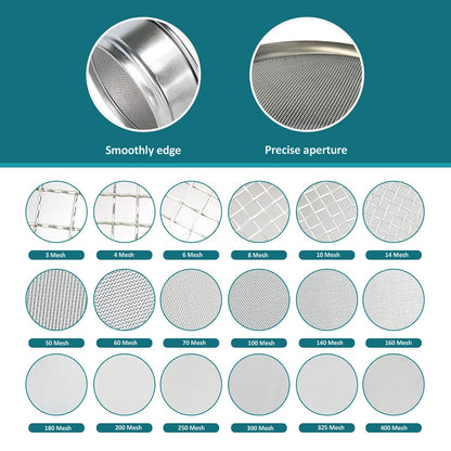 4" (10cm) 304 Stainless Steel Lab Sieve, 325 Mesh(0.045mm) Screen Sifter - Colors A
