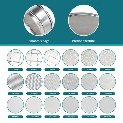 4" (10cm) 304 Stainless Steel Lab Sieve, 325 Mesh(0.045mm) Screen Sifter - Colors A
