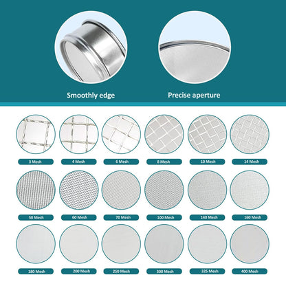 4" (10cm) 304 Stainless Steel Lab Sieve, 325 Mesh(0.045mm) Screen Sifter - Colors A