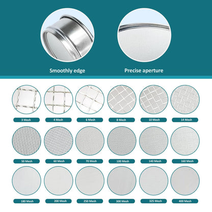 4" (10cm) 304 Stainless Steel Lab Sieve, 325 Mesh(0.045mm) Screen Sifter - Colors A