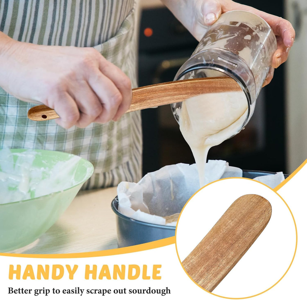 1 Pack 13" Acacia Wooden Spatula for Sourdough Starter, Mixing, Reaching Bottom of Jar, Dough Whisk, Long Handle Jar Spatula, Spurtle Kitchen Tool Wood Kitchen Utensil Kit for Baking, Cooking