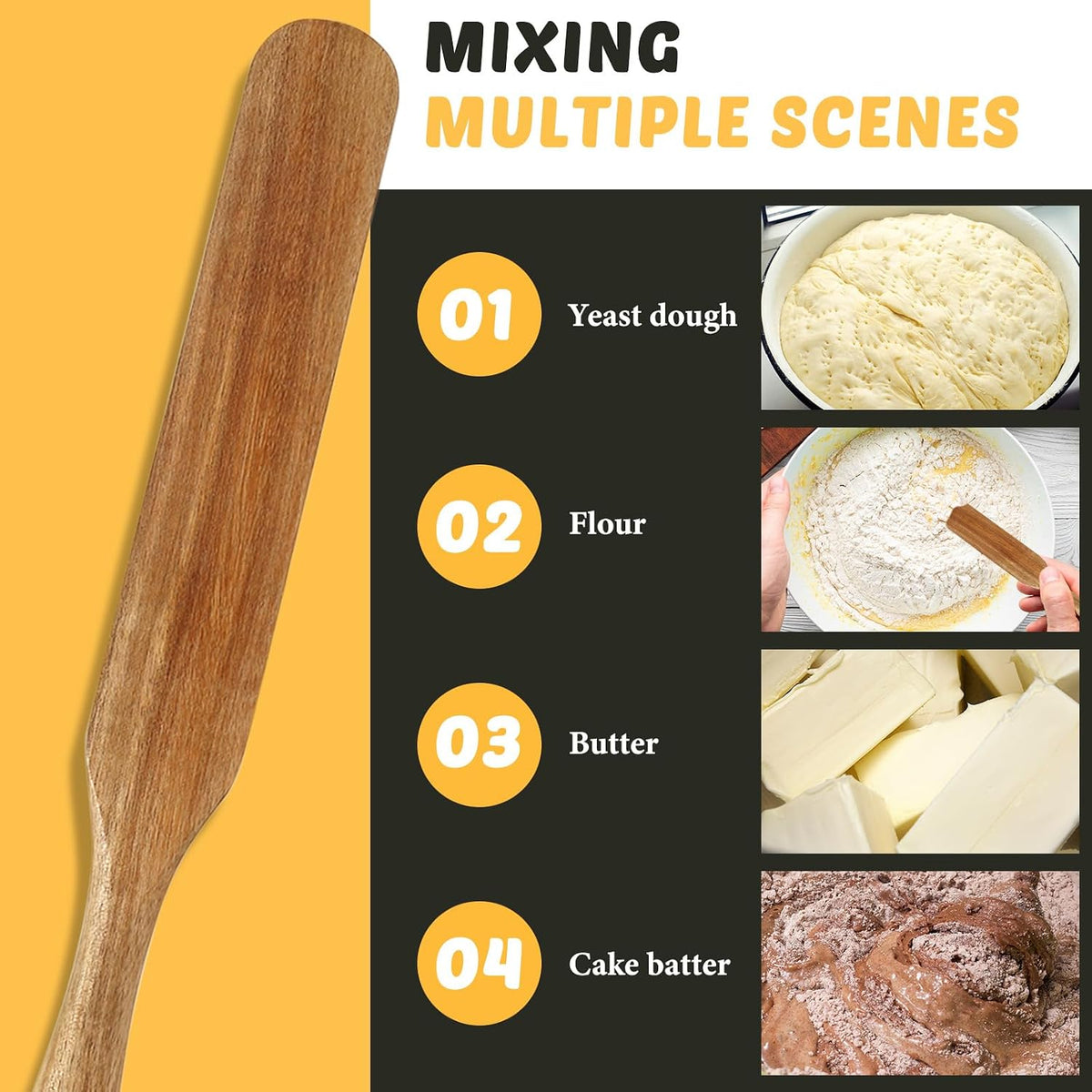 1 Pack 13" Acacia Wooden Spatula for Sourdough Starter, Mixing, Reaching Bottom of Jar, Dough Whisk, Long Handle Jar Spatula, Spurtle Kitchen Tool Wood Kitchen Utensil Kit for Baking, Cooking
