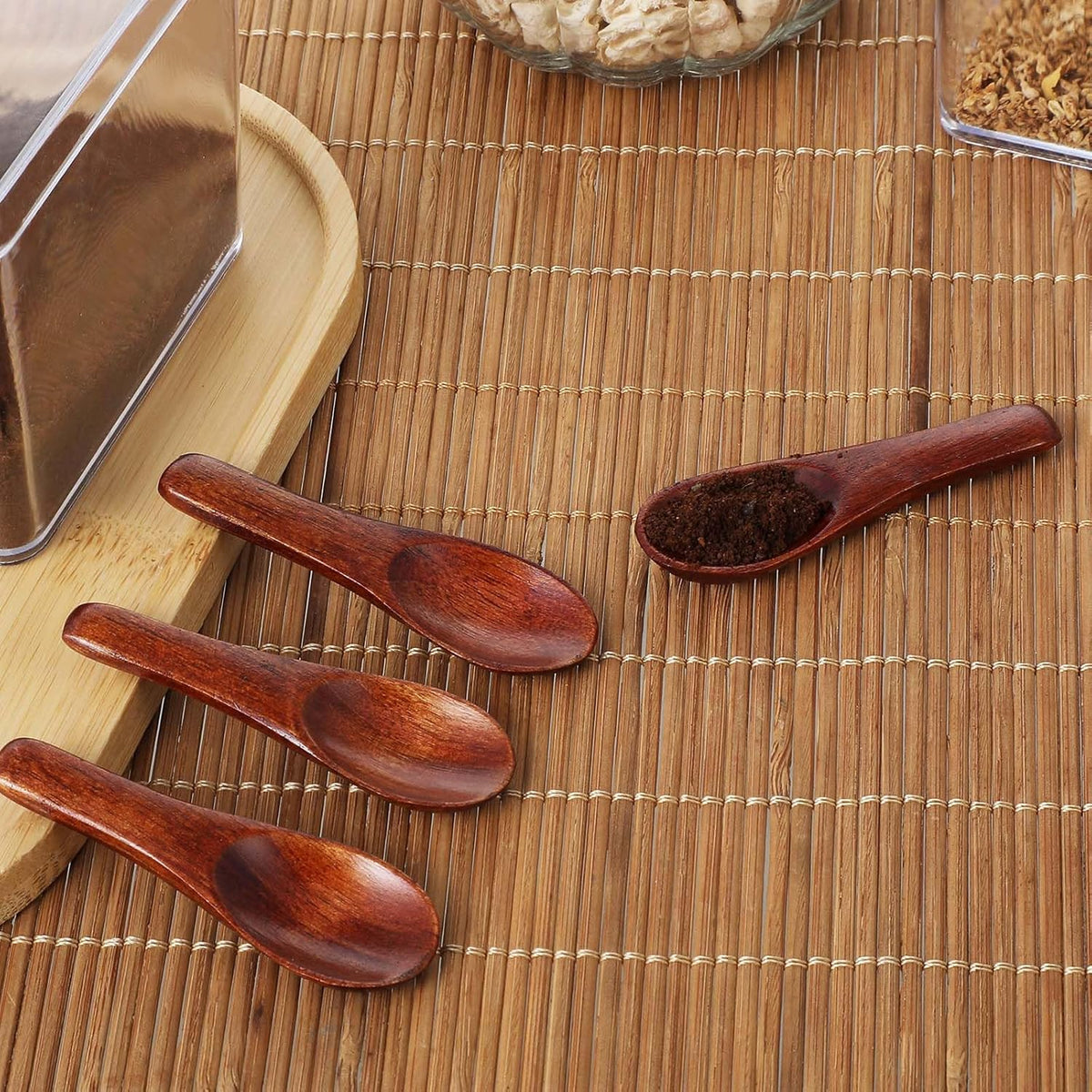4 Pcs Tiny Wooden Spoons, 2.36in Mini Spoons for Spices Jars, Tiny Salt Spoon, Handmade Mini Wooden Spoon Set for Sauces, Honey, Jam, Sugar, Ice Cream Mustard Cooking