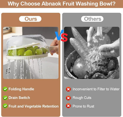 Multifunctional Fruit Washing Bowl, Berry Washing Bowl,Foldable Handle Fruit Strainer Container with Lid, Kitchen Colanders & Food Strainers, Suitable for Washing Fruits and Vegetables