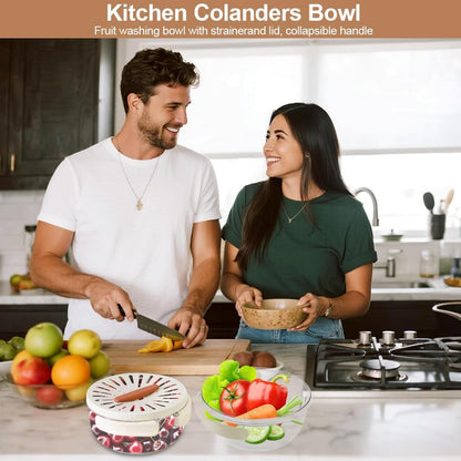 Multifunctional Fruit Washing Bowl, Berry Washing Bowl,Foldable Handle Fruit Strainer Container with Lid, Kitchen Colanders & Food Strainers, Suitable for Washing Fruits and Vegetables