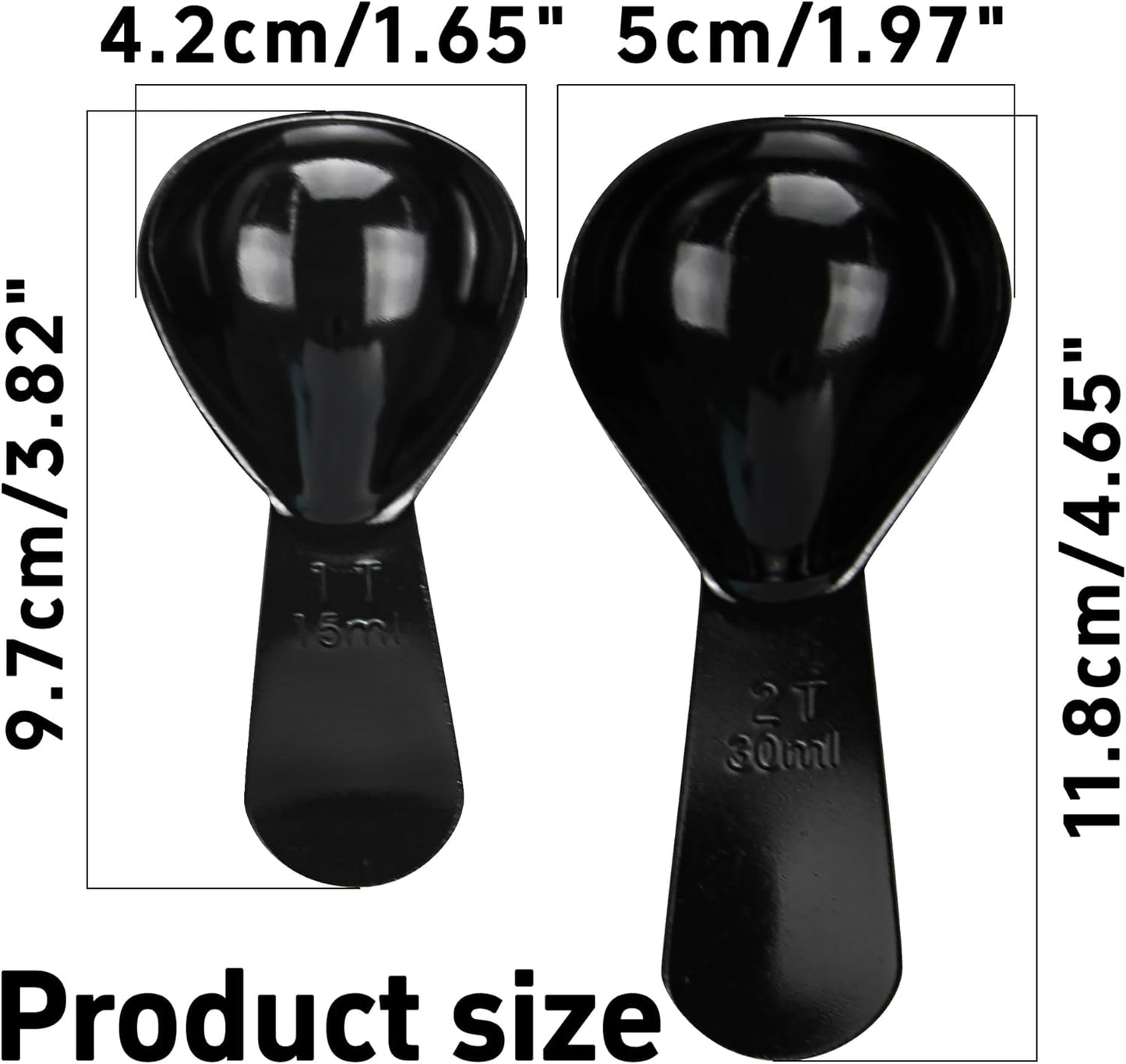 15ml 30ml Coffee Measuring Spoons Set, Black | stainless steel scoop, for tea leaves, coffee beans, ground coffee, milk powder, baking ingredients