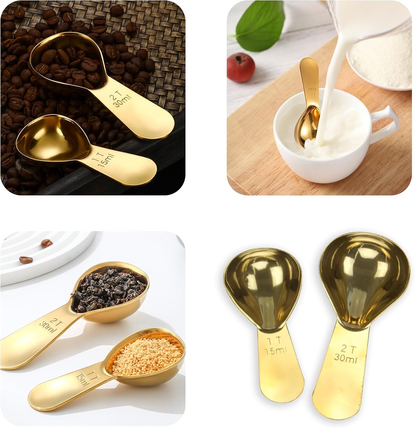 15ml 30ml Coffee Measuring Spoons Set, Black | stainless steel scoop, for tea leaves, coffee beans, ground coffee, milk powder, baking ingredients