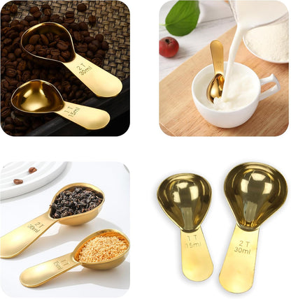 15ml 30ml Coffee Measuring Spoons Set, Black | stainless steel scoop, for tea leaves, coffee beans, ground coffee, milk powder, baking ingredients