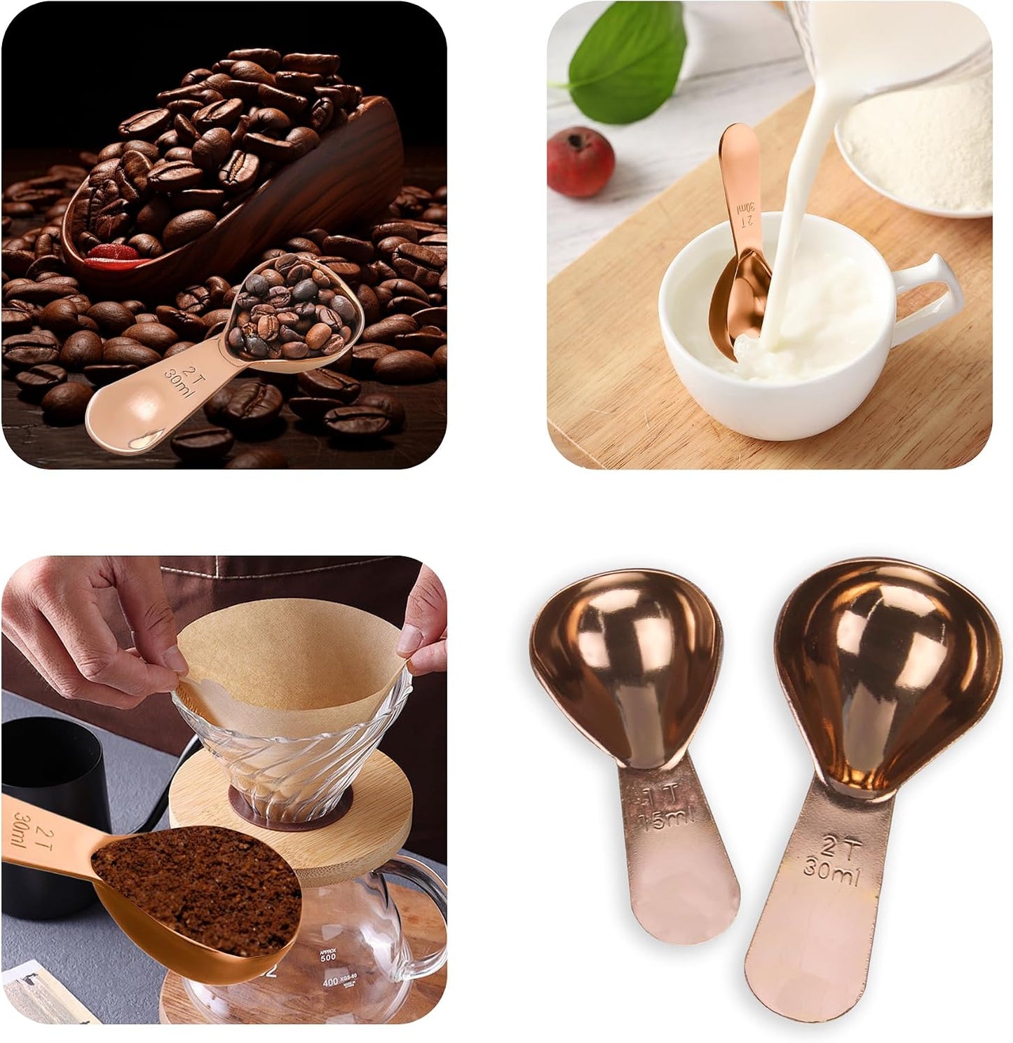 15ml 30ml Coffee Measuring Spoons Set, Black | stainless steel scoop, for tea leaves, coffee beans, ground coffee, milk powder, baking ingredients