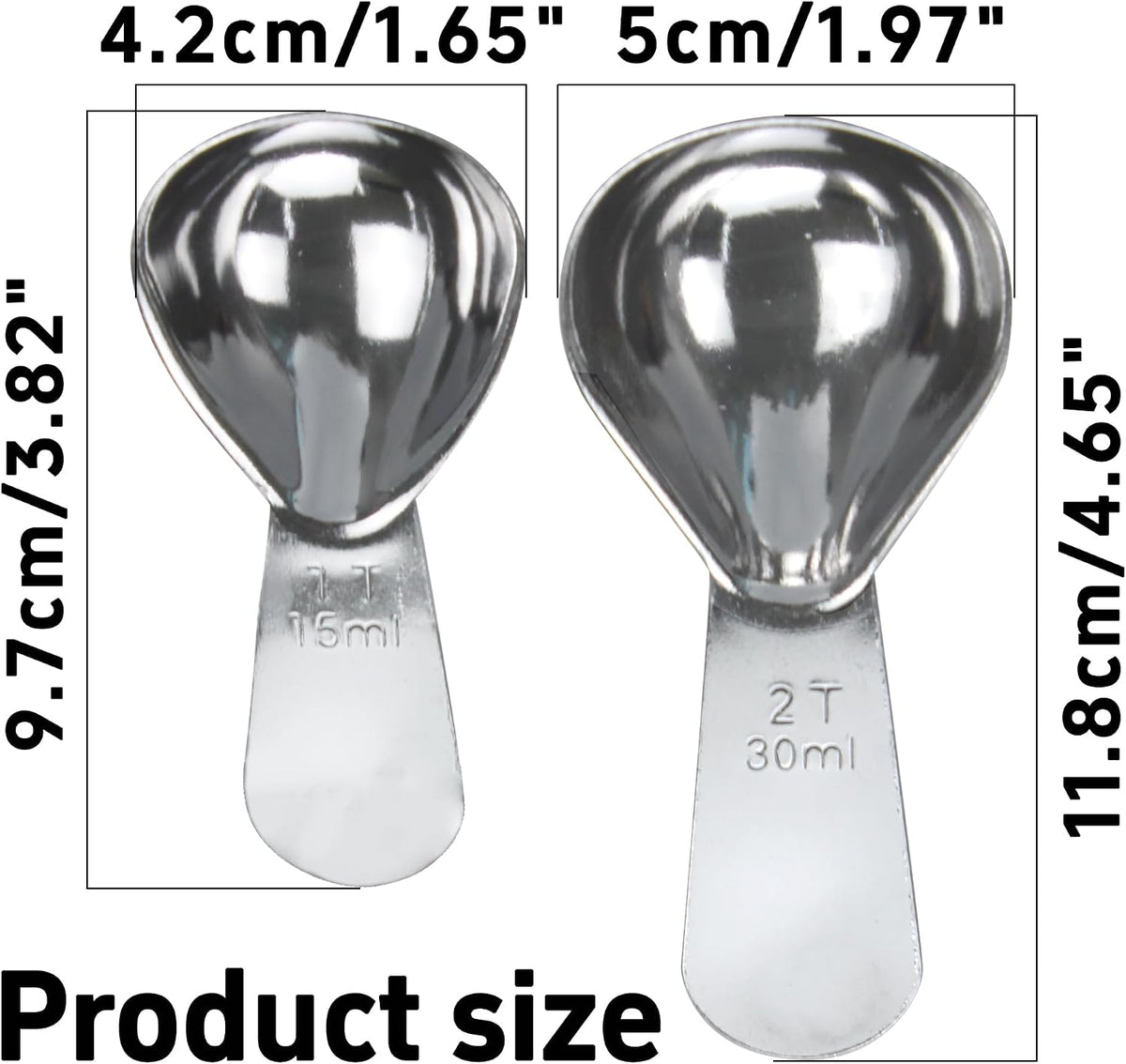 15ml 30ml Coffee Measuring Spoons Set, Black | stainless steel scoop, for tea leaves, coffee beans, ground coffee, milk powder, baking ingredients