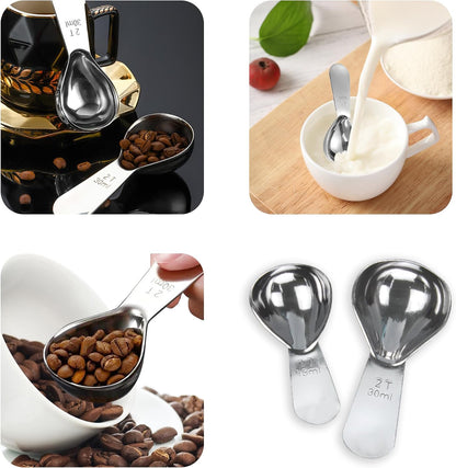 15ml 30ml Coffee Measuring Spoons Set, Black | stainless steel scoop, for tea leaves, coffee beans, ground coffee, milk powder, baking ingredients