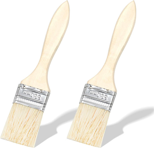 2-Pack Pastry Brushes, 1.5-Inch Flat Bristle Baking Brushes with Wooden Handles and Metal Ferrules – Ideal for Glazing & Coating (Beige)