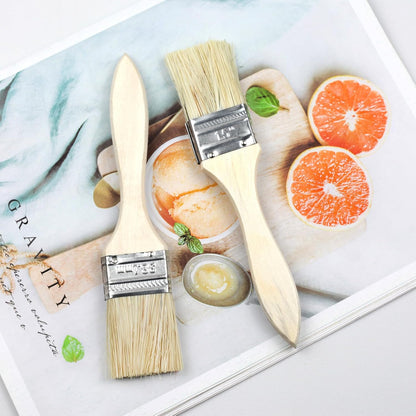 2-Pack Pastry Brushes, 1.5-Inch Flat Bristle Baking Brushes with Wooden Handles and Metal Ferrules – Ideal for Glazing & Coating (Beige)