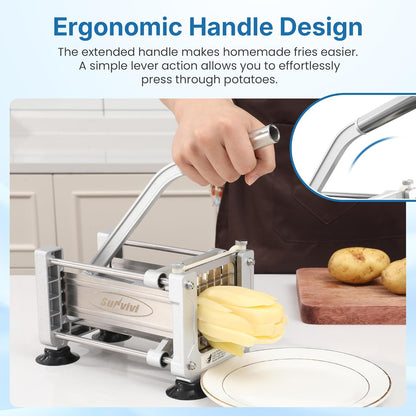 Commercial French Fry Cutter with 1/2 Inch & 3/8 Inch Blade, Heavy Duty Potato Slicer, Potatoes Cutter for Potatoes, Carrots, Cucumber, Onion, Yam, Stainless Steel