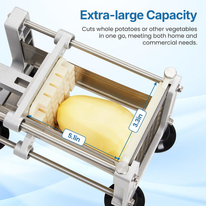 Commercial French Fry Cutter with 1/2 Inch & 3/8 Inch Blade, Heavy Duty Potato Slicer, Potatoes Cutter for Potatoes, Carrots, Cucumber, Onion, Yam, Stainless Steel