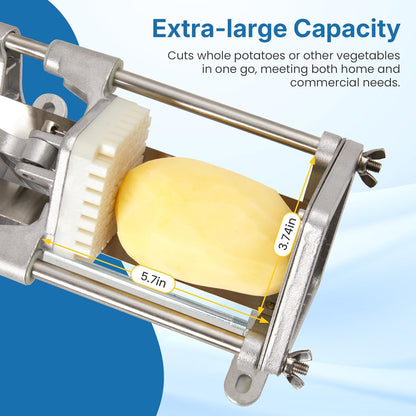 Commercial French Fry Cutter with 1/2 Inch & 3/8 Inch Blade, Heavy Duty Potato Slicer, Potatoes Cutter for Potatoes, Carrots, Cucumber, Onion, Yam, Stainless Steel