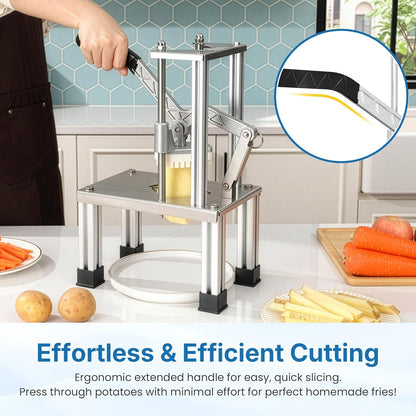 Commercial French Fry Cutter with 1/2 Inch & 3/8 Inch Blade, Heavy Duty Potato Slicer, Potatoes Cutter for Potatoes, Carrots, Cucumber, Onion, Yam, Stainless Steel